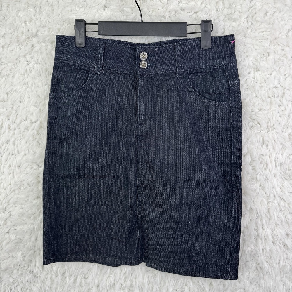 BDG Skirt Womens Size 2 Blue Denim Pencil Knee Length Pockets Slit Zip Casual